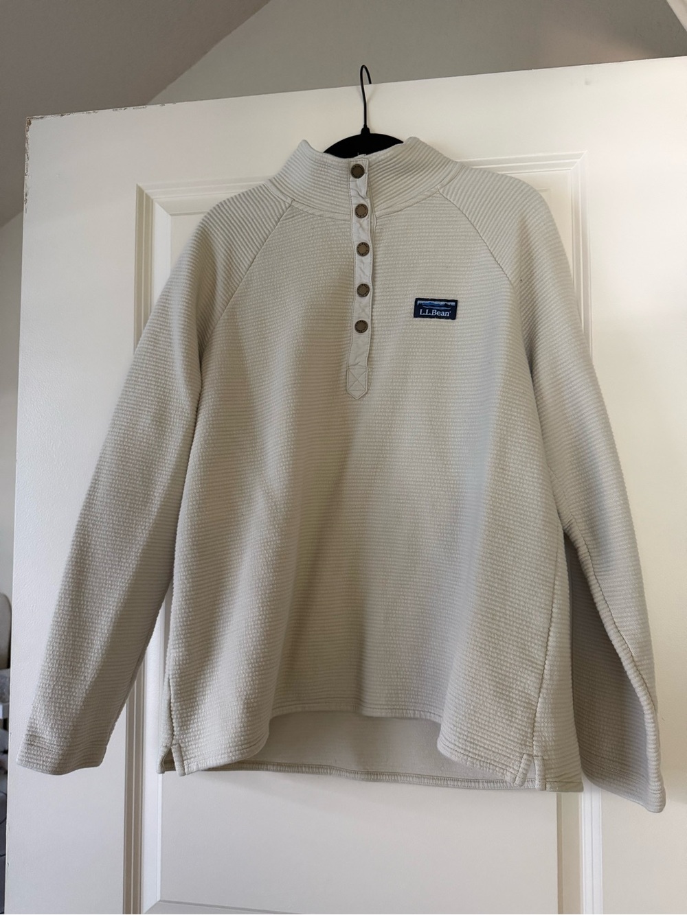 L.L. Bean Men's Cream Half-Placket Waffle Knit Zip-Up Sweater